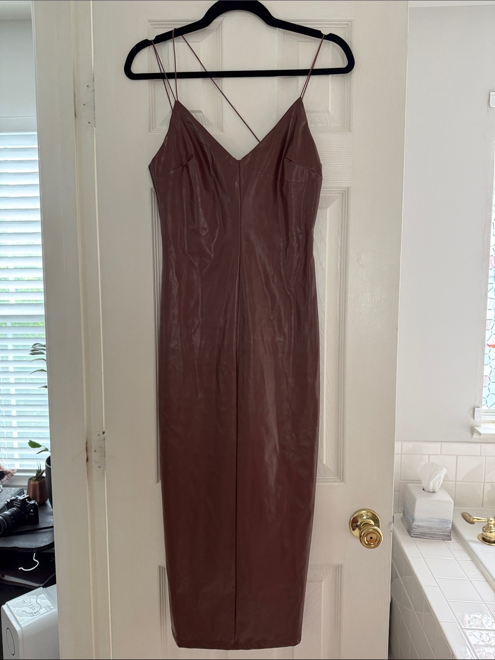 Fashion Nova Mauve Brown Faux-Leather Midi Slip Dress